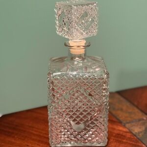 Square Vintage Decanter With Diamond Cut Glass And Glass Stopper